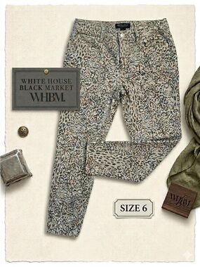 White House Black Market Women’s Gray Charcoal Leopard Print Skinny Jeans 6
